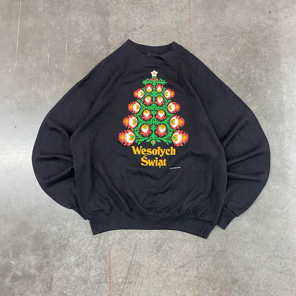 VTG‎ Platinum Sweats Wesołych Świąt Christmas Crewneck Black XL USA Made